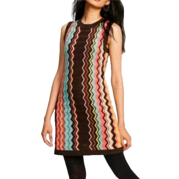 VTG Y2K Missoni x Target Retro Mod Chevron Stripe Brown Maximalist Knit Dress MD - Picture 1 of 11